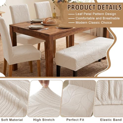 Stretch Dining Chair Covers Set of 4 with Bench Cover - Beige