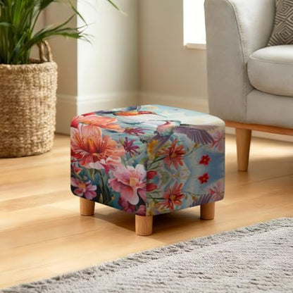 Vintage Hummingbird Wingback Chair & Ottoman Slipcover Set with Floral Pattern, Non-Slip Fit - Variation of Vintage Hummingbird Flower Wingback Cover
