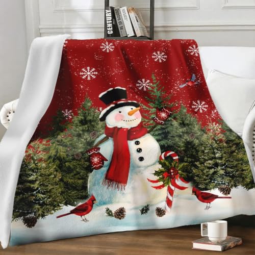 Christmas Snowman Blanket 50x60 Gift Snowman Tree Winter Throw - All Seasons Cozy Flannel