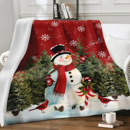 Christmas Snowman Blanket 50x60 Gift Snowman Tree Winter Throw - All Seasons Cozy Flannel