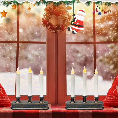 GOOTHY 3-Pack Battery-Operated LED Window Candles with Sensor - Bronze Finish, 9 Inch Flameless Taper Lights for Christmas Home Decor