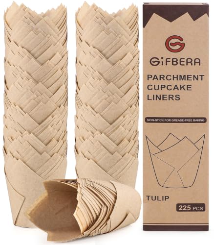 Natural Tulip Cupcake Liners 225pcs - Greaseproof Baking Cups for Muffins