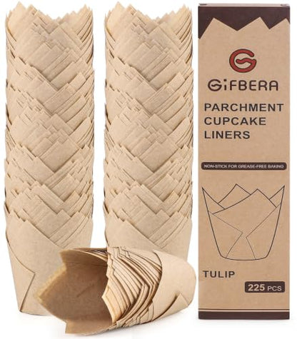 Natural Tulip Cupcake Liners 225pcs - Greaseproof Baking Cups for Muffins