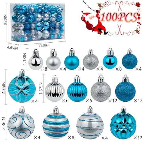 Blue & Silver Christmas Ball Ornaments Set - Shatterproof Plastic Holiday Decorations