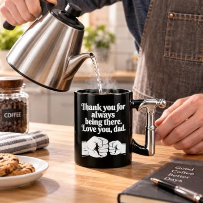 Black Dad Coffee Mug with Hammer Handle - Funny Gift for Men & Dad