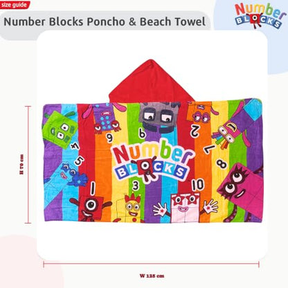 Numberblocks Kids Hooded Towel Poncho - Multicolor One Size Cotton Beach Wrap