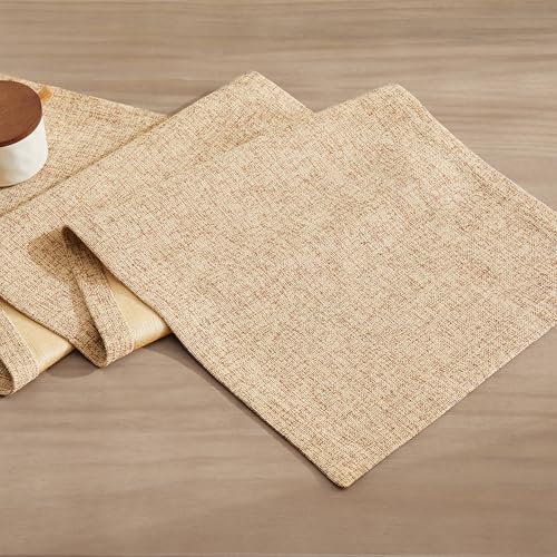 Burlap Style Farmhouse Table Runner - 14x90 Inches, Warm Beige & Brown