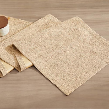 Burlap Style Farmhouse Table Runner - 14x90 Inches, Warm Beige & Brown