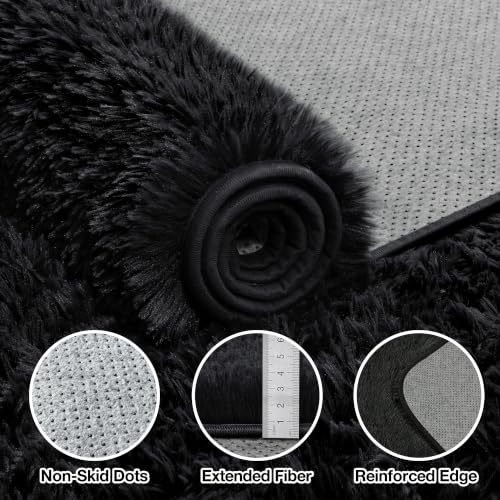 Black 8x10 Area Rug for Living Room & Bedroom Soft Fluffy Fuzzy Fur Shag