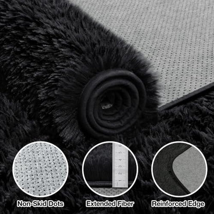 Black 8x10 Area Rug for Living Room & Bedroom Soft Fluffy Fuzzy Fur Shag