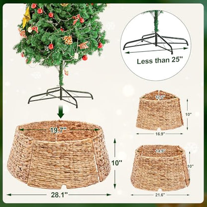 28 Inch Woven Rattan Christmas Tree Collar - Natural, 5-Piece Xmas Tree Skirt