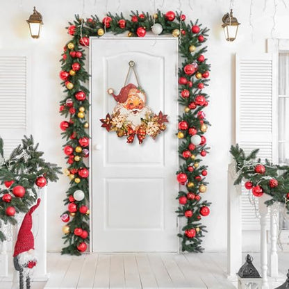 Christmas Wooden Hanging Sign Santa Welcome Door Decor for Indoor Outdoor Holiday