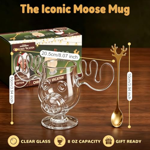 Asaint Christmas Moose Mug with Short Legs - Holiday Moose Glass for Coffee & Drinks
