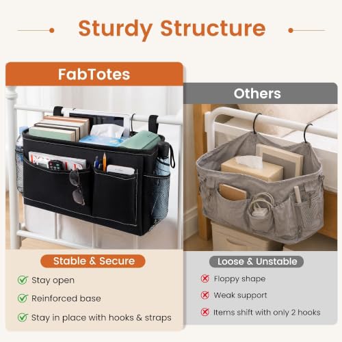 Black Bedside Caddy for Dorm Bed - Hanging Organizer with Reinforced Support