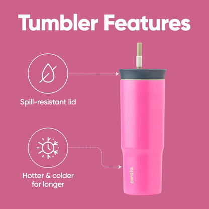 Owala Stainless Steel Triple Layer Insulated Travel Tumbler with Spill Resistant Lid and Straw, BPA Free, 24 oz, Brown/Pink (Watermelon Breeze)