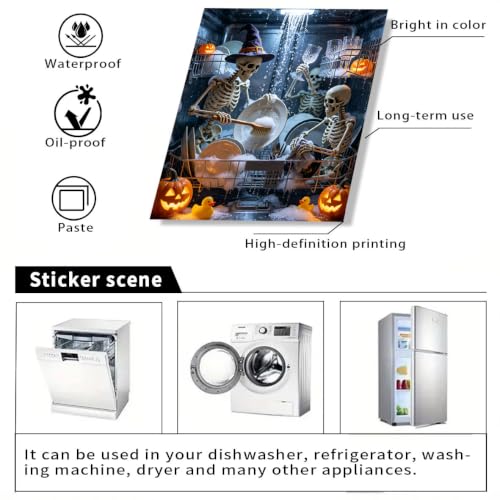 Halloween Skeleton Dishwasher Cover Sticker - Skeleton Team Spooky Ghost Waterproof Vinyl Decal