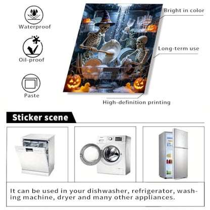 Halloween Skeleton Dishwasher Cover Sticker - Skeleton Team Spooky Ghost Waterproof Vinyl Decal