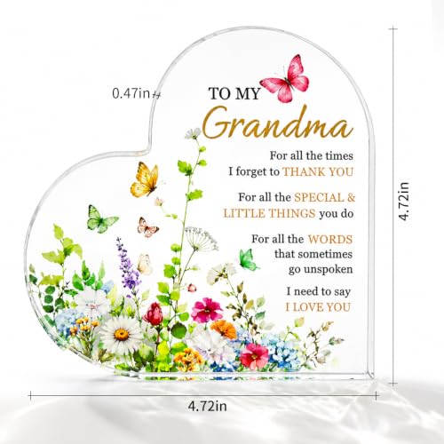 Grandma Acrylic Heart Sign - Birthday Gift for Grandmother from Granddaughter