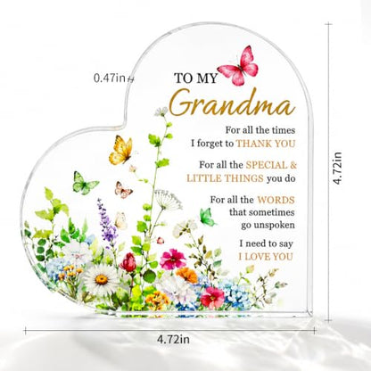 Grandma Acrylic Heart Sign - Birthday Gift for Grandmother from Granddaughter