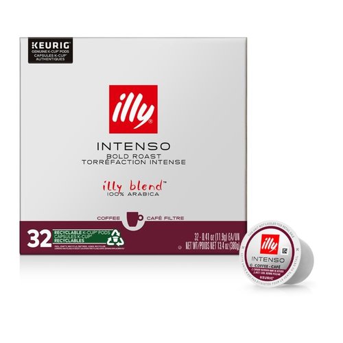 Illy Coffee K-Cup Pods - Intenso Dark Roast, 100% Arabica, Premium Italian Coffee, 32 Count
