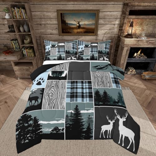 Plaid Bear Cabin Comforter Set - Rustic Farmhouse Bedding, Queen, Multi 26