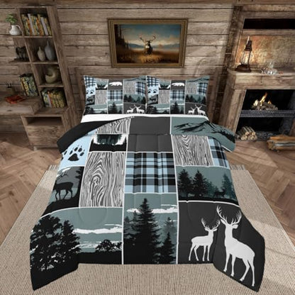 Plaid Bear Cabin Comforter Set - Rustic Farmhouse Bedding, Queen, Multi 26
