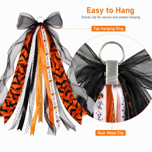 Halloween Wreath Sash with Bat Streamers Front Door Ribbon Bow - Variation of Halloween-2