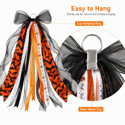 Halloween Wreath Sash with Bat Streamers Front Door Ribbon Bow - Variation of Halloween-2
