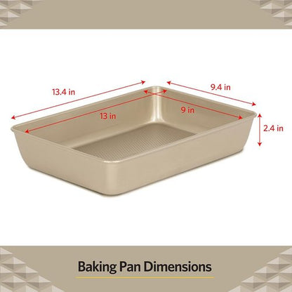 Glad Nonstick Baking Pan - Oblong Metal Dish for Cakes & Lasagna - Heavy Duty Carbon Steel, Small, Gold