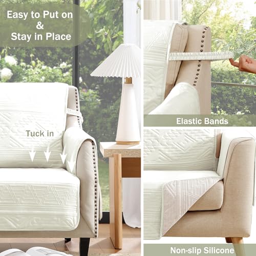 Large White Recliner Chair Cover Water-Repellent Boho Slipcover with Pockets - 30 Inch