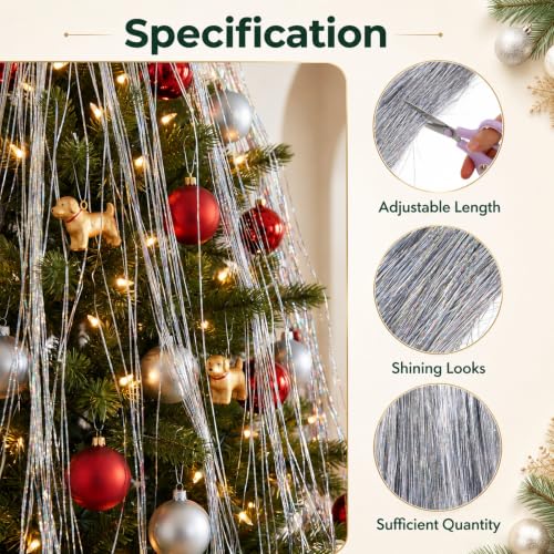 Iridescent Christmas Tree Tinsel Garlands - 10,000 Silver Icicles, 20 Inch