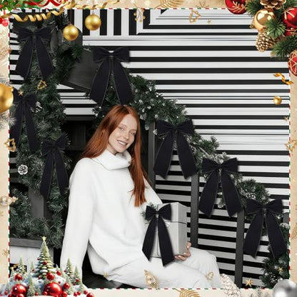 Black Velvet Christmas Bow Set - 24 Large Holiday Tree Decorations (Variation of THIS listing: Black / 24)