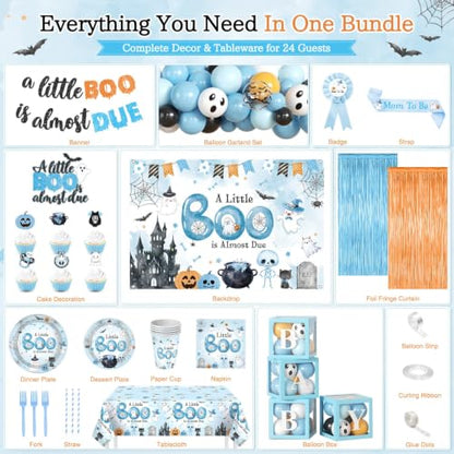 Blue Halloween Baby Shower Decorations Set for 24 Guests - All-in-One Party Kit