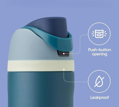 Insulated Water Bottle 24 oz - Stainless Steel, Double Wall Vacuum Flask, Push-Button Lid, Leak-Proof, Cold 24 Hrs, Blue Travel Bottle for Gym, Office