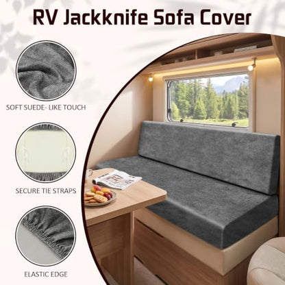 Leather Look RV Couch Cover for Jackknife Sofa - Dark Grey 1 Set