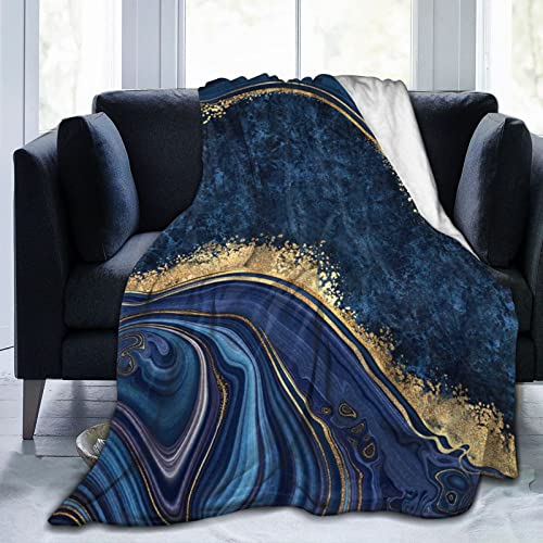 Perinsto Blue Painted Marble Throw Blanket Ultra Soft Warm All Season Marbling Painting Decorative Fleece Blankets for Bed Chair Car Sofa Couch Bedroom 50"X40"