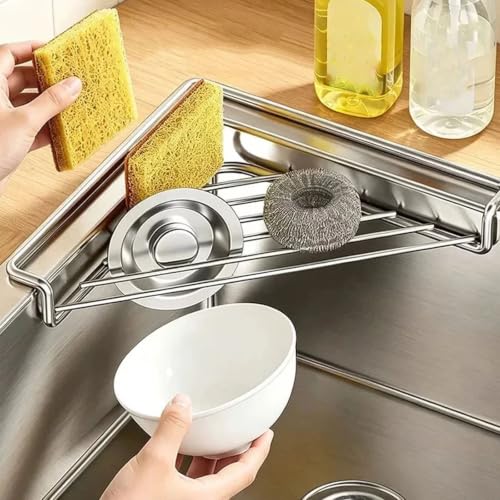 Stainless Steel Corner Sink Shelf with Open Wire Rack - Space-Saving Kitchen Organizer - Variation 1