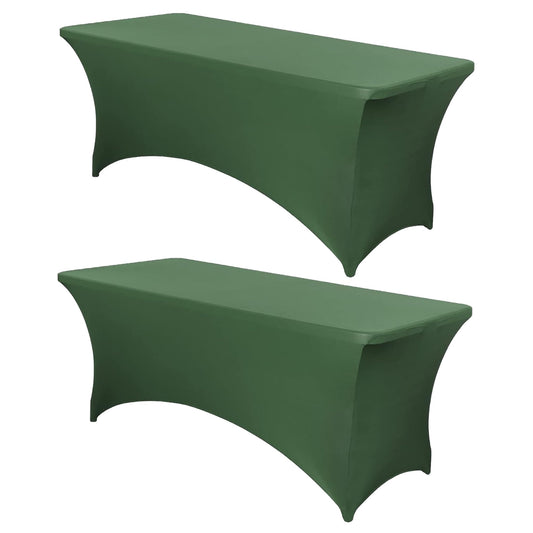 Obstal 4Ft Stretch Spandex Table Cover for Standard Folding Tables - 2 Pack Universal Rectangular Fitted Tablecloth for Party, Banquet, Events, Trade Show (Blackish Green, 48L x 24W x 30H Inches)