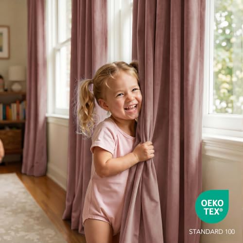 Wild Rose Dusty Rose Pink Velvet Curtains for Girls Bedroom, 40 x 84 Inches, Pack of 2