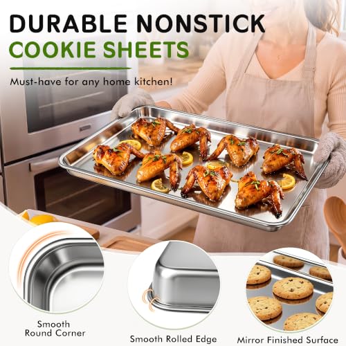 Stainless Steel Baking Sheet Set of 2 18x13 Inch Cookie Trays Nonstick Heavy Duty