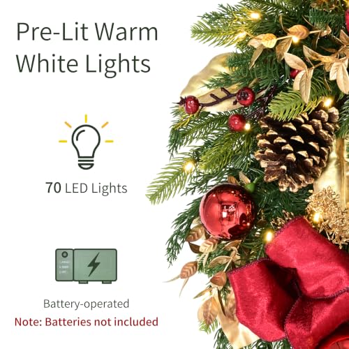 Pre-Lit Christmas Swag with Decorated Greenery and Warm White LED Lights - 28 inch