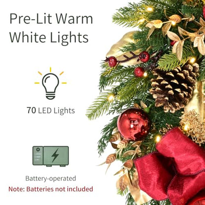 Pre-Lit Christmas Swag with Decorated Greenery and Warm White LED Lights - 28 inch