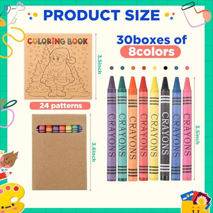 Christmas Mini Coloring Book Set with Crayons - 30 Pack, 24 Pages, Holiday Activity