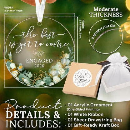 Engaged 2026 Acrylic Ornament - Engagement Gifts for Couples, Her, Bride to Be - Variation of Engaged 7 2026