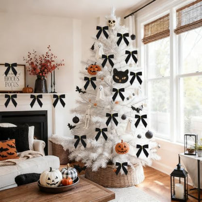 Black Velvet Bow for Christmas & Halloween Tree Decorations 3.5x3.5 Inch - Set of 30