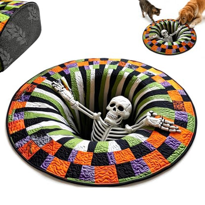 Halloween 3D Optical Illusion Rug - 24x24 Inch Spooky Ghosts Skeletons Pumpkins