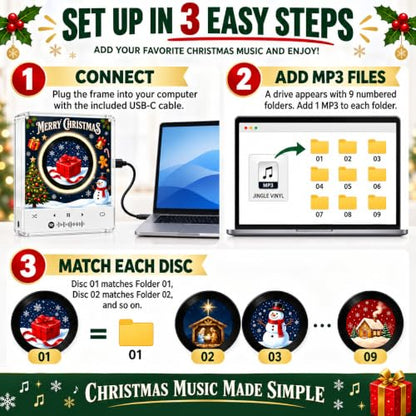 Multicolor Christmas Fridge Magnets with NFC Vinyl Records Mini Music Player