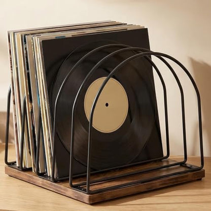 Wooden Vinyl Record Storage Holder - Brown, Stylish & Space-Saving