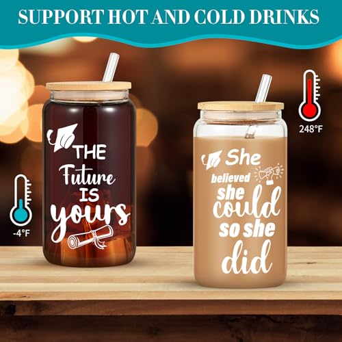 12-Pack Graduation Gift Glass Cups with Lids - 16 oz Commemorative Drinkware