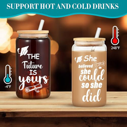 12-Pack Graduation Gift Glass Cups with Lids - 16 oz Commemorative Drinkware